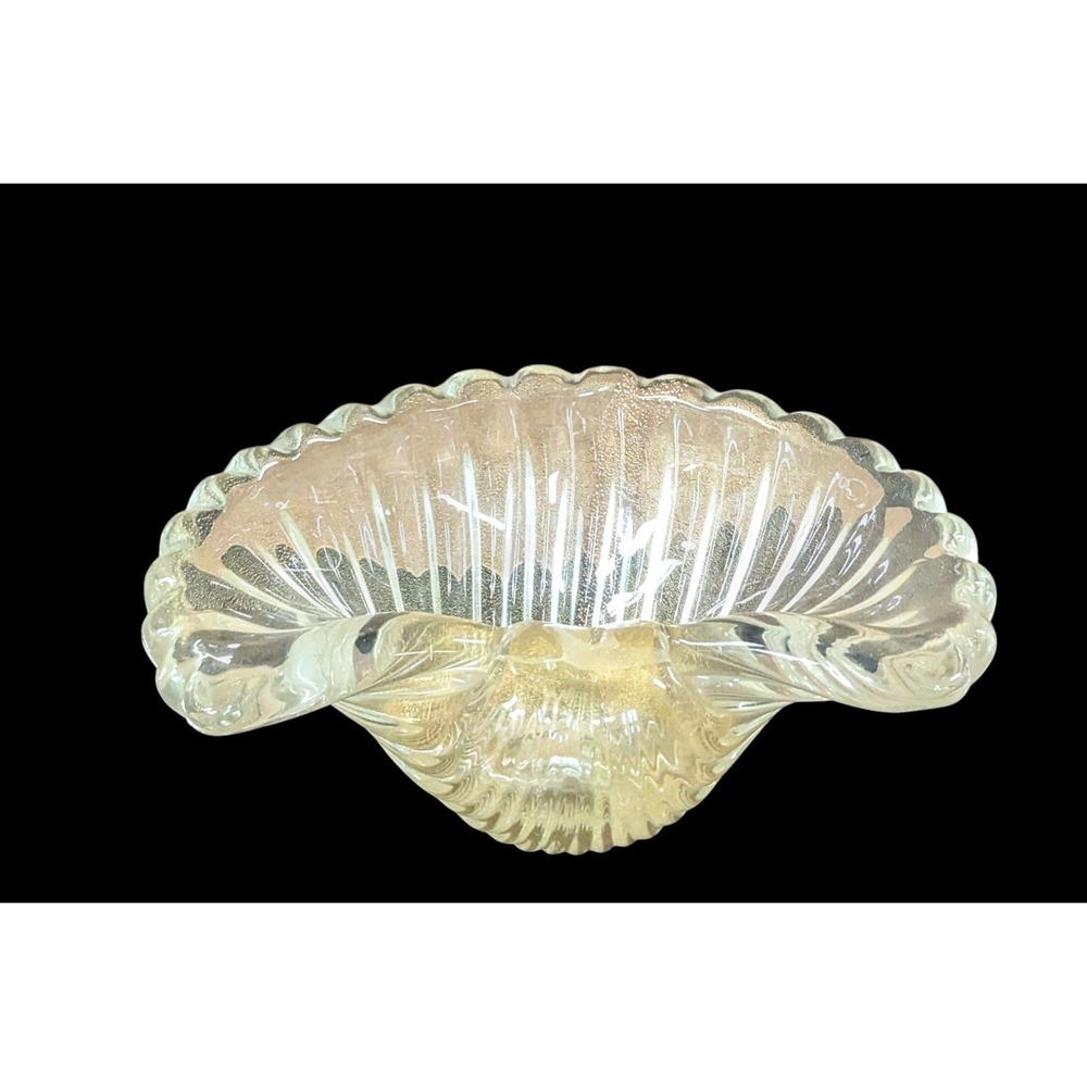 Vintage Murano Scallop Shell‎ Ashtray Bowl Gold Fleck Aventurine Glass MCM Italy